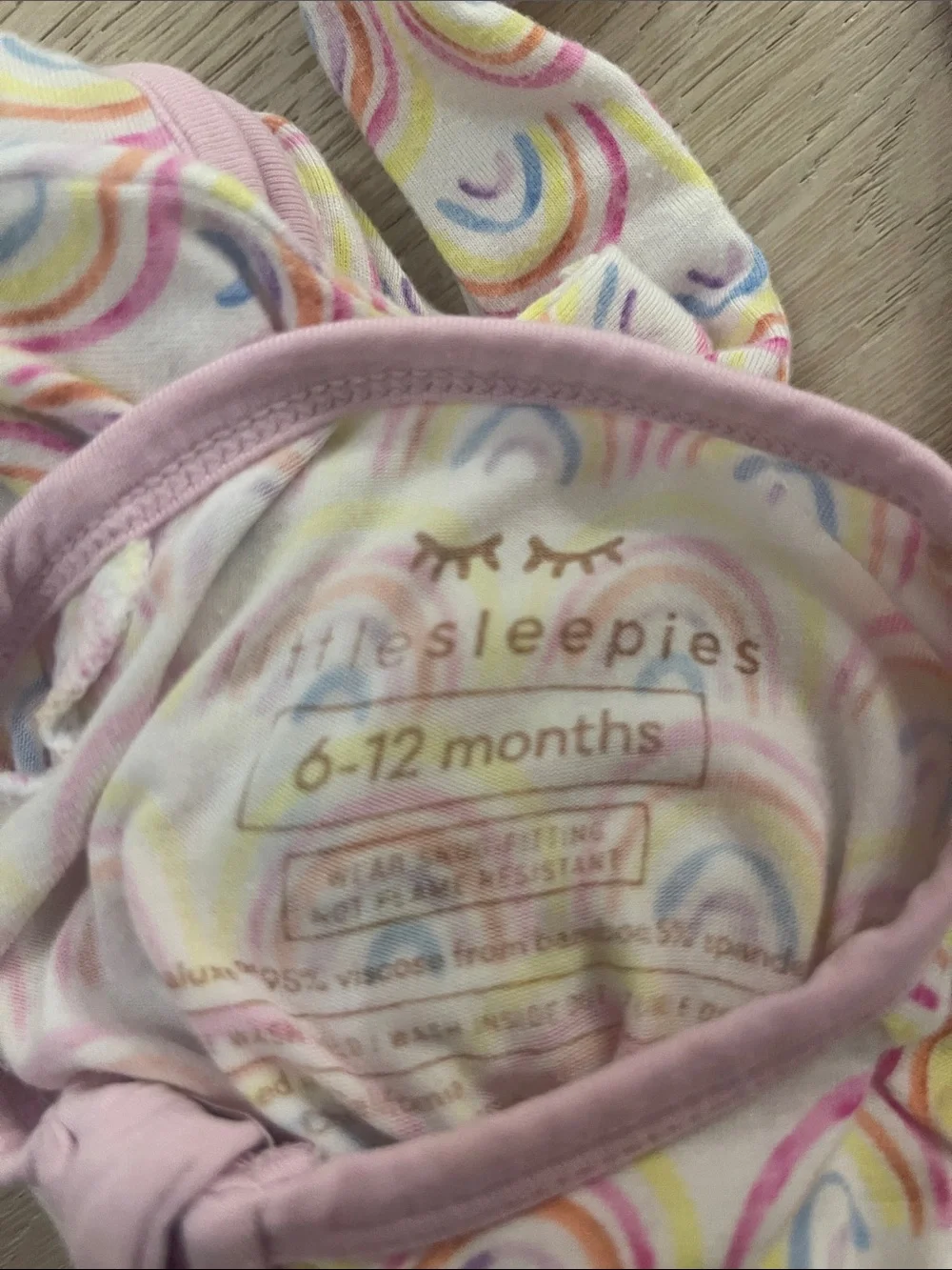 Little Sleepies Pink Rainbow Print One-Piece Pajamas size 6-12 months